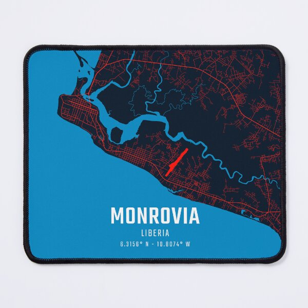 Item preview, Monrovia Red & Blue Minimalist Map designed and sold by HomeLivingCo.