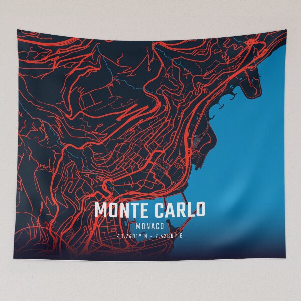 Item preview, Monte Carlo Red & Blue Minimalist Map designed and sold by HomeLivingCo.