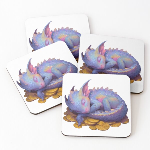 Item preview, Adorable Sleeping Baby Dragon Curled on a Pile of Shiny Gold Coins Fantasy Artwork designed and sold by ModNoy.