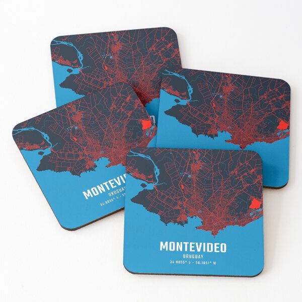Item preview, Montevideo Red & Blue Minimalist Map designed and sold by HomeLivingCo.