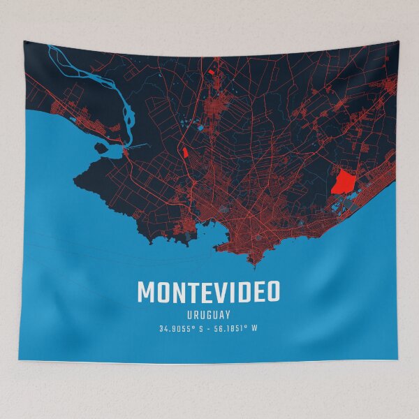 Item preview, Montevideo Red & Blue Minimalist Map designed and sold by HomeLivingCo.
