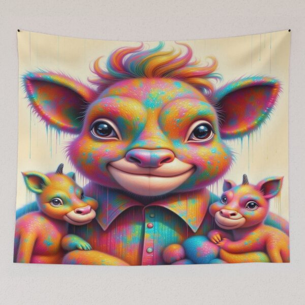 Item preview, Rainbow Calves – colorful baby animals in surreal harmony & dripping cosmic joy designed and sold by FotoworldEdel.