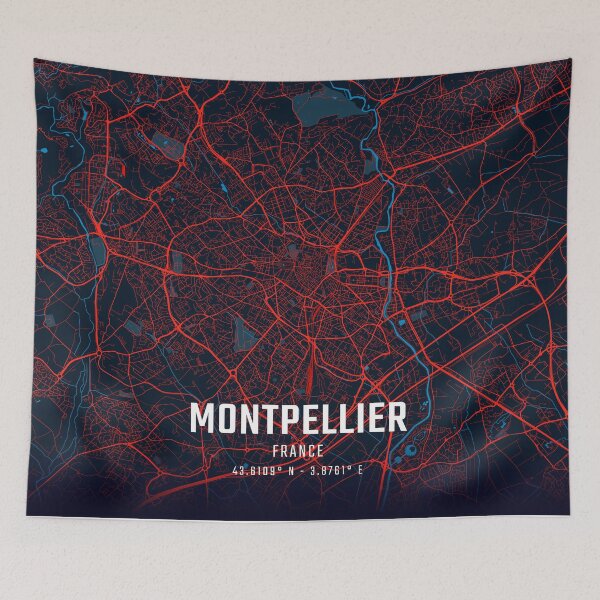 Item preview, Montpellier Red & Blue Minimalist Map designed and sold by HomeLivingCo.