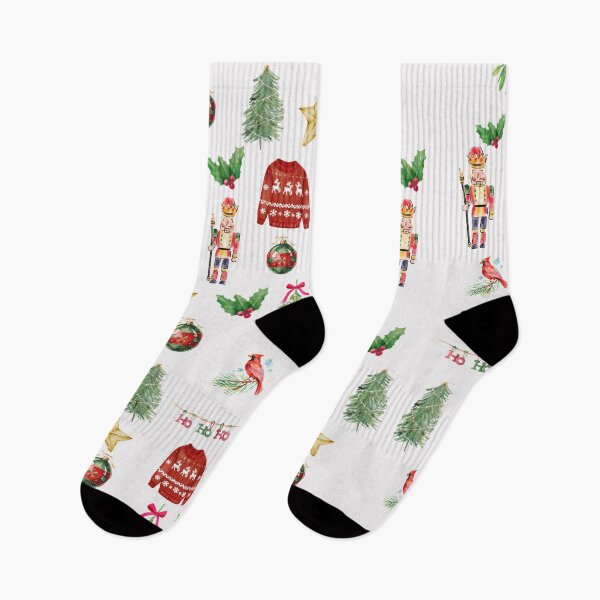 Item preview, Vintage Watercolor Christmas Pattern – Nutcracker, Red Cardinals Holly, and Festive Holiday Icons designed and sold by Heritage Hive Studio.