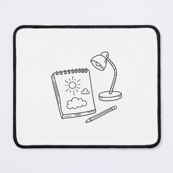 Item preview, A table lamp beside a lying pencil on sketchbook with sun cloud bird sketches designed and sold by rasagamastore.