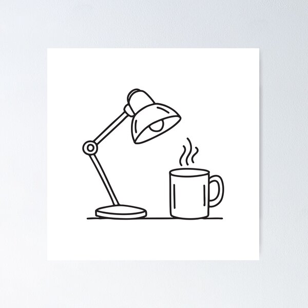 Item preview, A table lamp next to a coffee mug on a messy workspace designed and sold by rasagamastore.