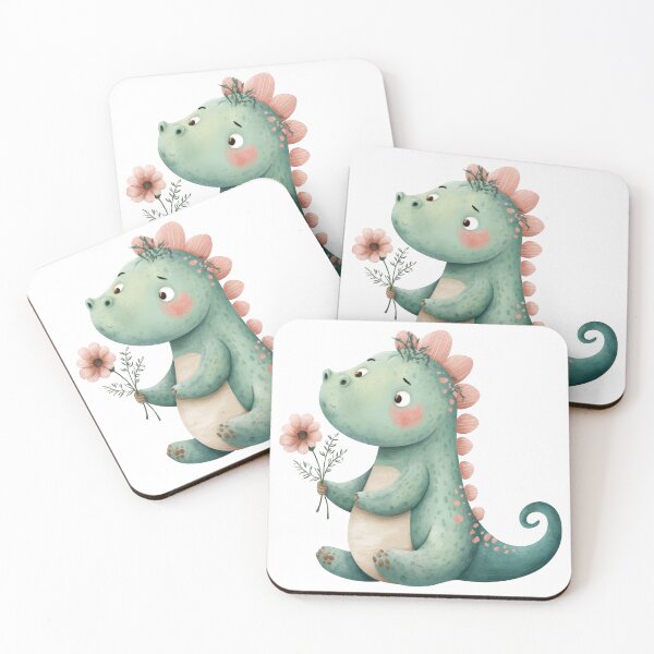 Item preview, Cute Watercolor Style Green Dinosaur Holding Pink Flower Adorable Nursery Art Illustration designed and sold by ModNoy.