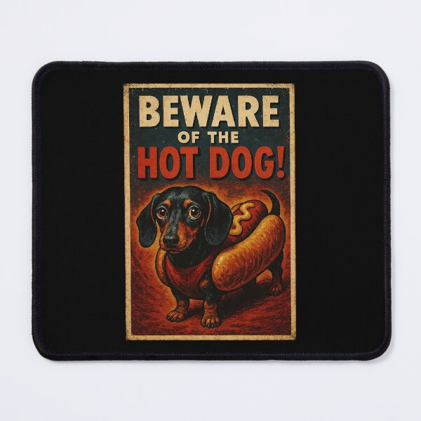 Item preview, Vintage Dachshund Poster – "Beware of the Hot Dog" Funny Retro Art designed and sold by The Devil's Bargain.