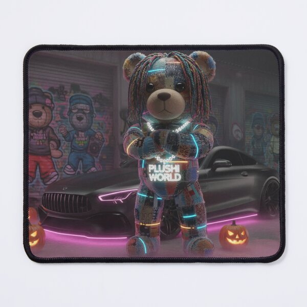 Item preview, Teddy Gang Halloween – Neon Plush Bear with Supercar | Futuristic Urban Street Art “PLUSHI WORLD” designed and sold by PLUSHIWORLDtm.