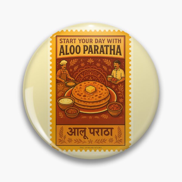 Item preview, Aloo Parantha Vintage Stamp Art Print - Indian Breakfast Food Art | Nostalgia food designed and sold by The Uphaar Store.