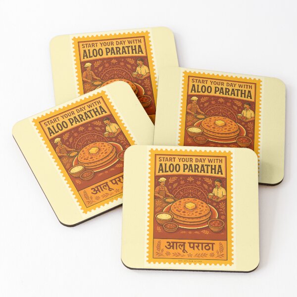Item preview, Aloo Parantha Vintage Stamp Art Print - Indian Breakfast Food Art | Nostalgia food designed and sold by The Uphaar Store.