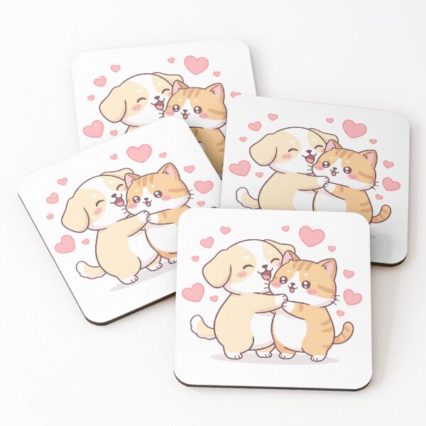 Item preview, Chibi Dog Hug Attack – Cute Fat Puppy Hugging Blushing Cat designed and sold by meesub.