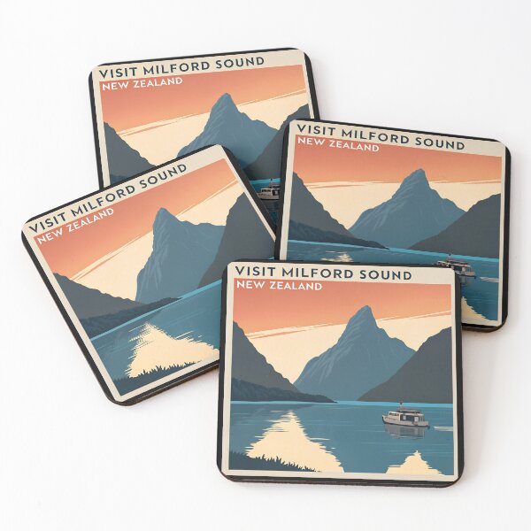 Item preview, Milford Sound New Zealand – Retro Travel Poster Design designed and sold by VividOrganica.