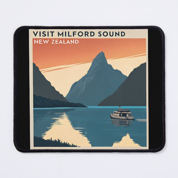 Item preview, Milford Sound New Zealand – Retro Travel Poster Design designed and sold by VividOrganica.