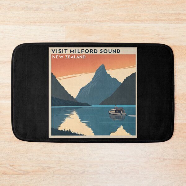 Item preview, Milford Sound New Zealand – Retro Travel Poster Design designed and sold by VividOrganica.