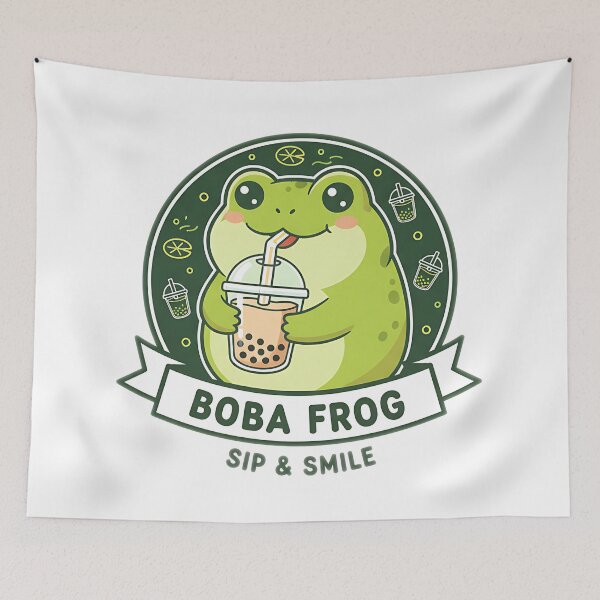 Item preview, Kawaii Chibi Frog Drinking Bubble Tea – Cute Funny Frog Art for Sticker & Shirt designed and sold by meesub.