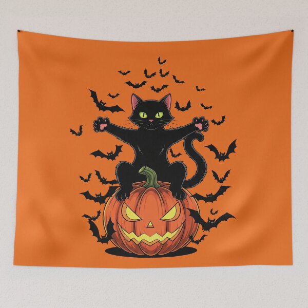 Item preview, Spooky Black Cat on Pumpkin with Bats designed and sold by RickGoulet.
