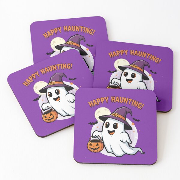 Item preview, Happy Haunting Ghost with Witch Hat and Pumpkin Bucket designed and sold by RickGoulet.
