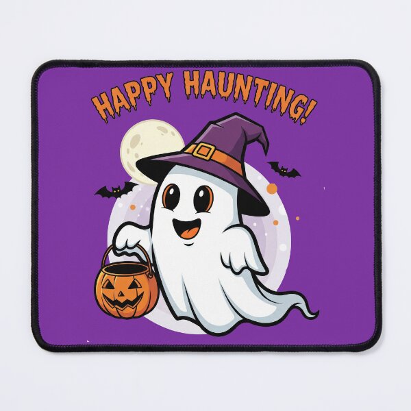Item preview, Happy Haunting Ghost with Witch Hat and Pumpkin Bucket designed and sold by RickGoulet.