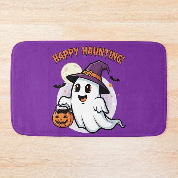 Item preview, Happy Haunting Ghost with Witch Hat and Pumpkin Bucket designed and sold by RickGoulet.