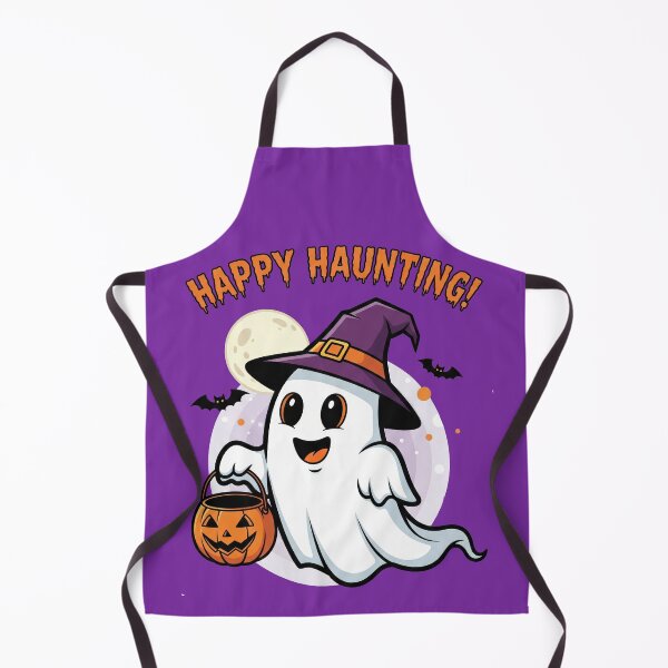 Item preview, Happy Haunting Ghost with Witch Hat and Pumpkin Bucket designed and sold by RickGoulet.