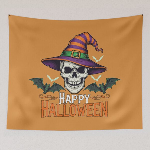 Item preview, Witch Hat Skull with Bats – Halloween Vibes designed and sold by RickGoulet.