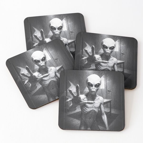 Item preview, Silver Screen Grey – Vintage Black-and-White Alien Portrait designed and sold by Absurd Cult Co..