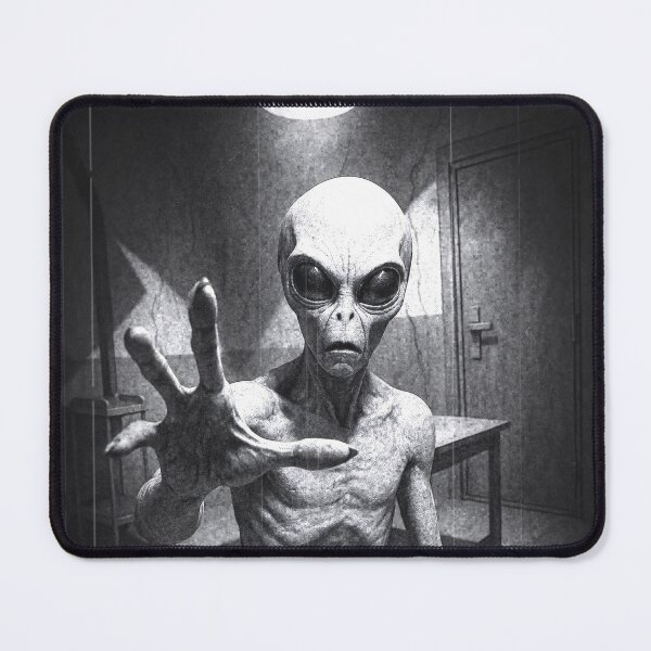 Item preview, Silver Screen Grey – Vintage Black-and-White Alien Portrait designed and sold by Absurd Cult Co..