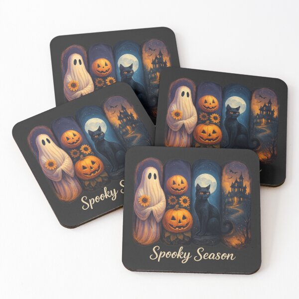 Item preview, Spooky Season Black Cat Ghost Art Print, Jack-O'-Lantern Haunted House Panel T-Shirt Design, Fall Watercolor Holiday Decor Digital designed and sold by Graphisphere.