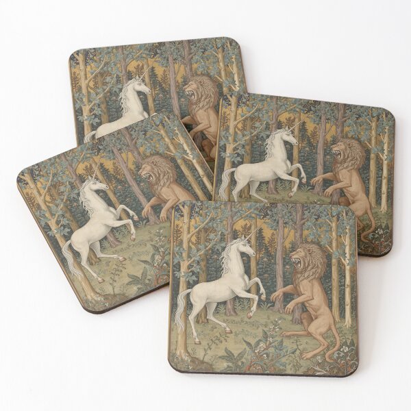 Item preview, Unicorn and Lion medieval tapestry style artwork designed and sold by Vintage Designs +.