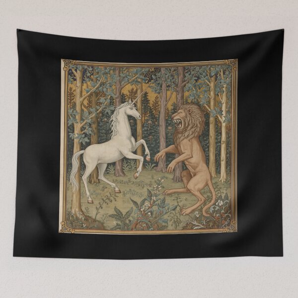 Item preview, Unicorn and Lion medieval tapestry style artwork designed and sold by Vintage Designs +.