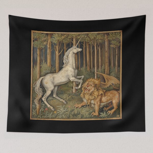 Item preview, Unicorn and Manticore medieval tapestry style artwork designed and sold by Vintage Designs +.