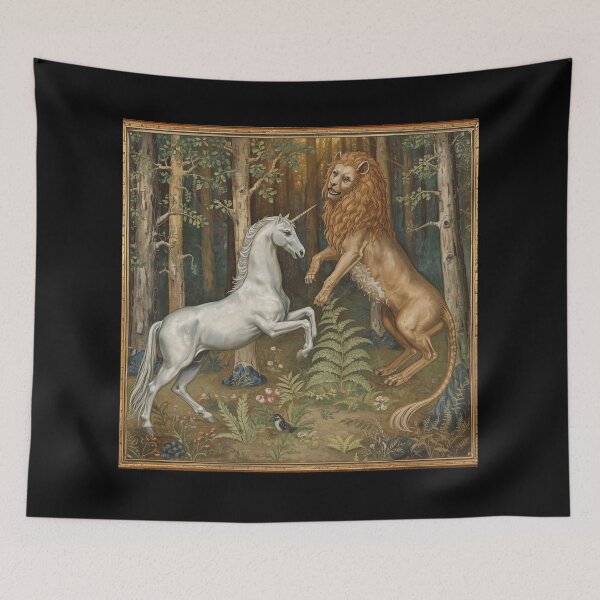 Item preview,  Unicorn and Lion medieval tapestry style artwork designed and sold by Vintage Designs +.