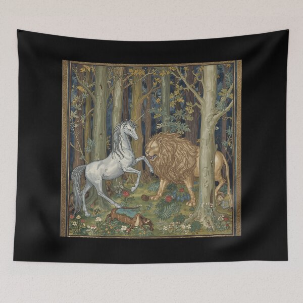 Item preview, Unicorn and Lion medieval tapestry style artwork designed and sold by Vintage Designs +.