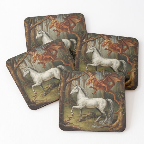 Item preview, Unicorn and Dragon medieval tapestry style artwork designed and sold by Vintage Designs +.