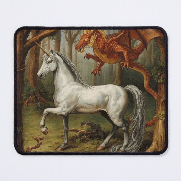 Item preview, Unicorn and Dragon medieval tapestry style artwork designed and sold by Vintage Designs +.