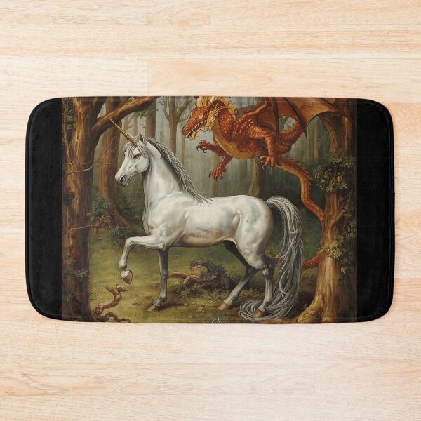 Item preview, Unicorn and Dragon medieval tapestry style artwork designed and sold by Vintage Designs +.