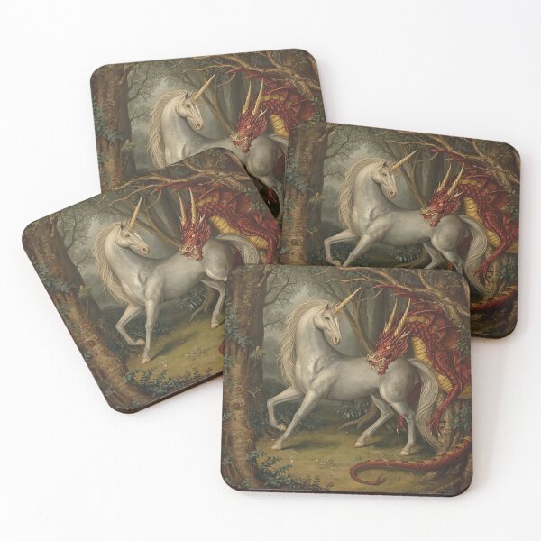 Item preview, Unicorn and Dragon medieval tapestry style artwork designed and sold by Vintage Designs +.