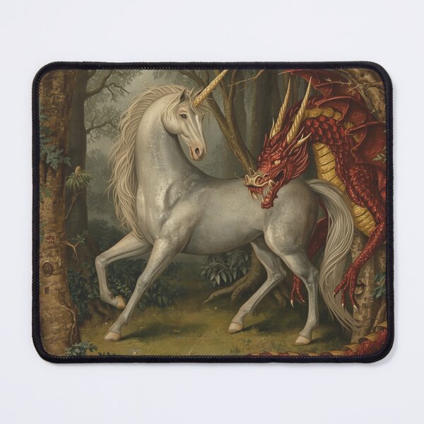 Item preview, Unicorn and Dragon medieval tapestry style artwork designed and sold by Vintage Designs +.