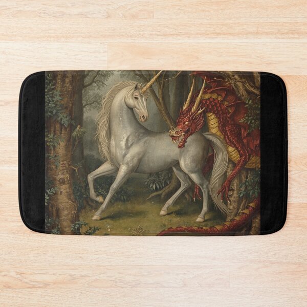 Item preview, Unicorn and Dragon medieval tapestry style artwork designed and sold by Vintage Designs +.