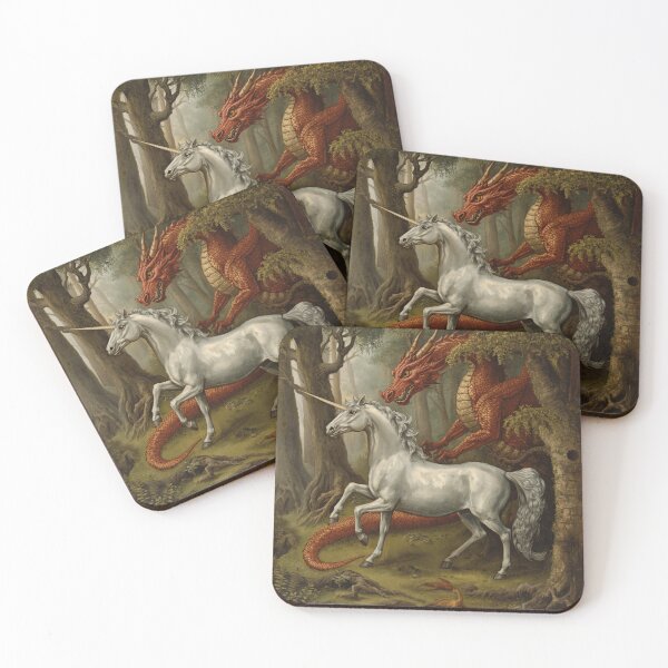 Item preview,  Unicorn and Dragon medieval tapestry style artwork designed and sold by Vintage Designs +.