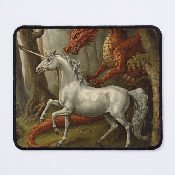 Item preview, Unicorn and Dragon medieval tapestry style artwork designed and sold by Vintage Designs +.