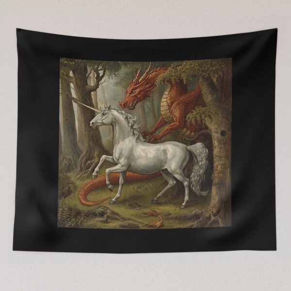 Item preview,  Unicorn and Dragon medieval tapestry style artwork designed and sold by Vintage Designs +.
