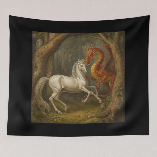 Item preview,  Unicorn and Dragon medieval tapestry style artwork designed and sold by Vintage Designs +.