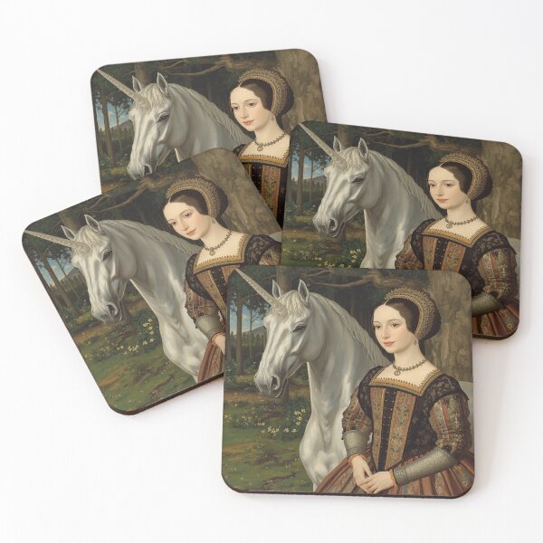 Item preview, Tudor Maid and a Unicorn painting designed and sold by Vintage Designs +.