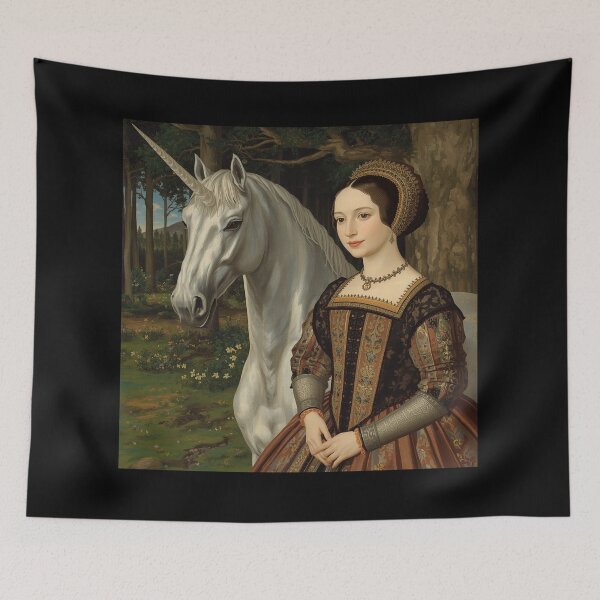 Item preview, Tudor Maid and a Unicorn painting designed and sold by Vintage Designs +.