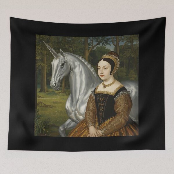 Item preview, Tudor Maid and a Unicorn painting designed and sold by Vintage Designs +.
