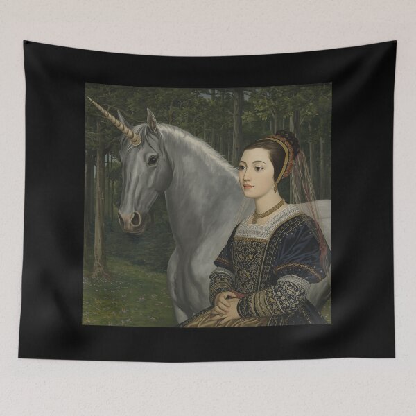 Item preview, Tudor Maid and a Unicorn painting designed and sold by Vintage Designs +.