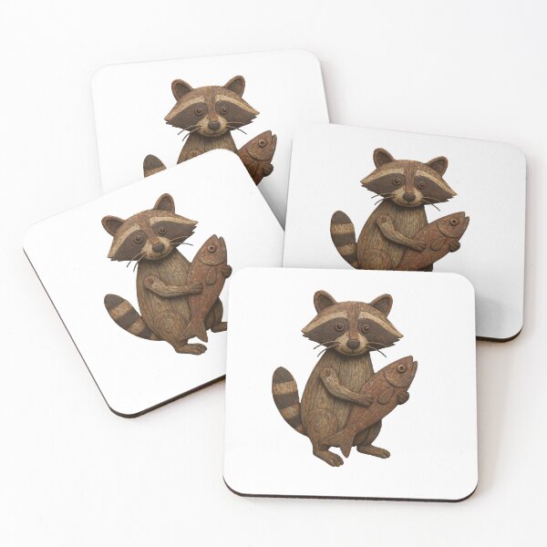Item preview, Rustic Driftwood Raccoon Holding Found Object Fish designed and sold by GorinART.