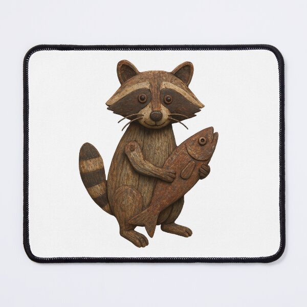 Item preview, Rustic Driftwood Raccoon Holding Found Object Fish designed and sold by GorinART.